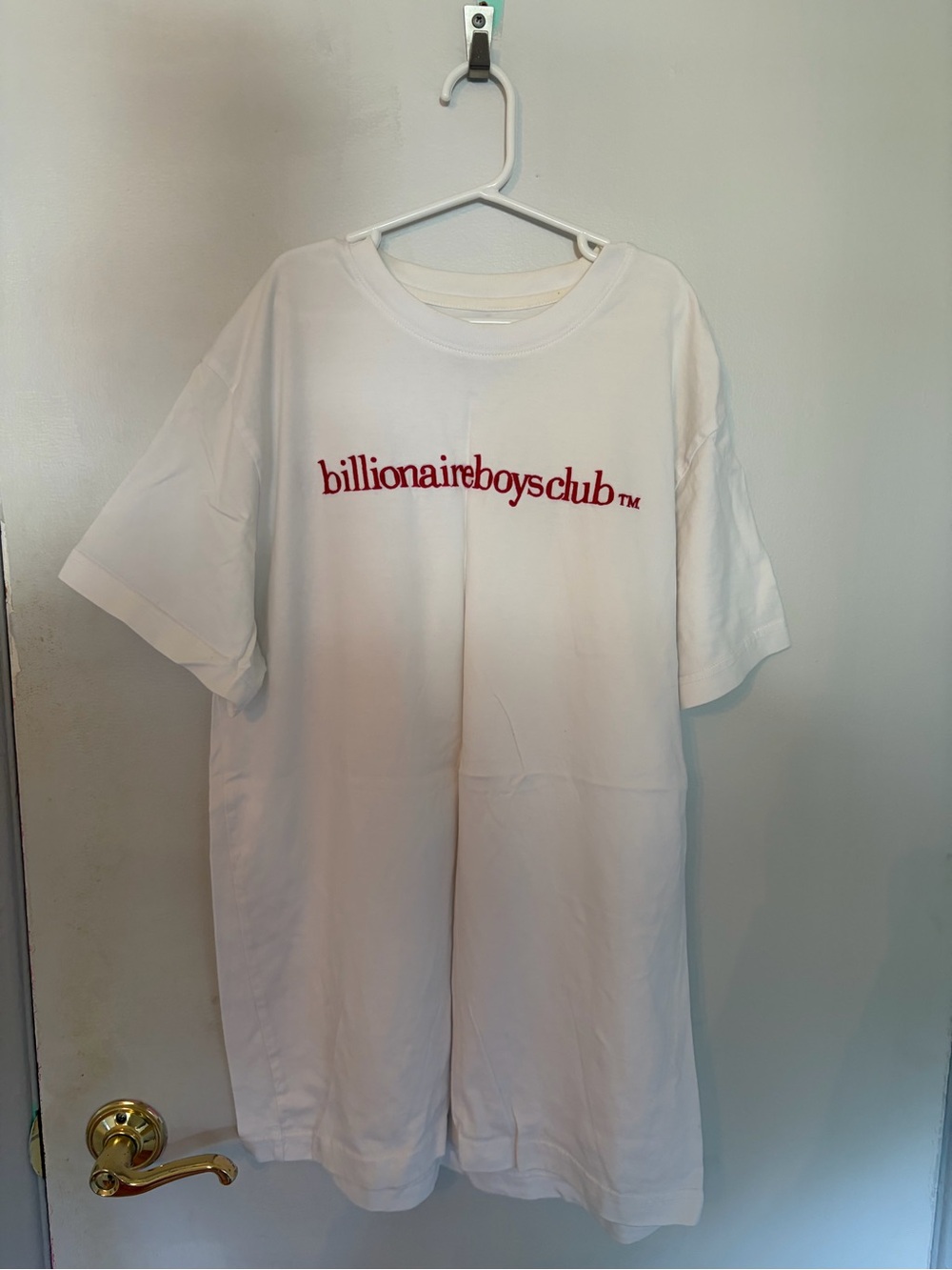 Men’s White and Red Embroidered Billionaire Boys Club T-Shirt Size Medium